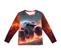 DHASIUE Kid Boy Long Sleeve Shirt Monster Truck Top Fire Car 3D Graphic Boys Tshirt Clothes 9-10 Years