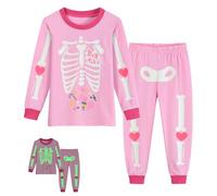 DHASIUE Kid Girl Pyjamas Ghost Glow in The Dark Cotton Nightwear Skeleton Candy Halloween Pjs Cotton Sleepwear Outfits Pink 5-6 Years