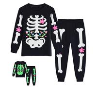 DHASIUE Kid Girl Pyjamas Ghost Glow in The Dark Cotton Nightwear Skeleton Flower Halloween Pjs Cotton Sleepwear Outfits 5-6 Years