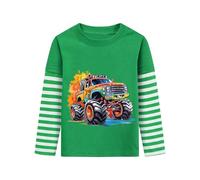 DHASIUE Long-Sleeved Shirt Boys Digger Dinosaur Ball Game Planet The Blue Train Pullover Children's Long-Sleeved T-Shirt 1-7 Years Size 92-122, Monster Trucks, 7 Years