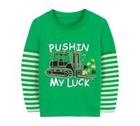 DHASIUE St. Patrick's Day Top for Boy Striped Long Sleeve Irish Cotton Shirt Clover Shamrock Fork Truck Outfits Green 2-3 Years