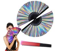 DHASUWT Fans for Line Dancing, Boots on The Ground Fan, Large Holographic Laser Colors Folding Hand Rave Fan Clap Fans, for Line Dancing Disco Party Pop Wedding Performance (C14)