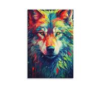 DHBANEIOK 3D Printed Colorful Wolf Canvas Wall Art, Waterproof Decor, Easy Hanging nan