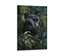 DHBANEIOK Black Leopard Jungle Poster Artwork Giclee Canvas Prints Modern Canvas Wall Art Picture Wall Hanging for Dining Room Kitchen Home Office Decor 16x24inch(40x60cm)