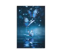 DHBANEIOK Blue Butterfly Canvas Wall Art Customised Personalised Photo on Canvas for Bedroom Room Picture Digitally Printed 20x30inch(50x75cm)