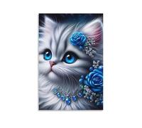 DHBANEIOK Blue Eyed Cat Wall Decor Poster Giclee Canvas Prints Modern Wall Art Picture Wall Hanging for Bedroom Living Room Decor 20x30inch(50x75cm)