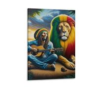 DHBANEIOK Bob Marley Lion Wall Decor Poster Giclee Canvas Prints Modern Wall Art Picture Wall Hanging for Dining Room Kitchen Home Office Decor 24x36inch(60x90cm)