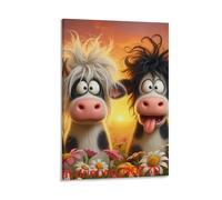DHBANEIOK Cartoon Cows Sunset Wall Decor Poster Giclee Canvas Prints Modern Wall Art Picture Wall Hanging for Living Room Bedroom Home Decorations 08x12inch(20x30cm)