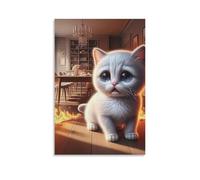 DHBANEIOK Cute Cat Fire Room Poster Artwork Canvas Prints Picture Modern Canvas Wall Art Picture Wall Hanging for Home Decorations 08x12inch(20x30cm)