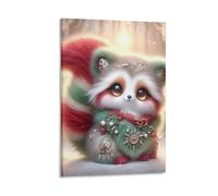 DHBANEIOK Cute Festive Fox Wall Decor Poster Canvas Prints Picture Modern Wall Art Picture Wall Hanging for Bedroom Living Room Decor 24x36inch(60x90cm)