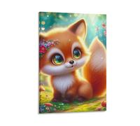 DHBANEIOK Cute Fox Flower Garden Poster Artwork Giclee Canvas Prints Modern Canvas Wall Art Picture Wall Hanging for Living Room Bedroom Home Decorations 24x36inch(60x90cm)