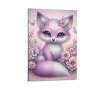 DHBANEIOK Cute Fox Flowers Poster Artwork Canvas Prints Picture Modern Canvas Wall Art Picture Wall Hanging for Bathroom Wall Decor 20x30inch(50x75cm)