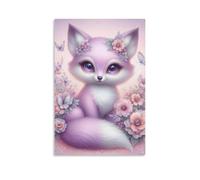 DHBANEIOK Cute Fox Flowers Poster Artwork Canvas Prints Picture Modern Wall Art Picture Wall Hanging for Bathroom Wall Decor 20x30inch(50x75cm)