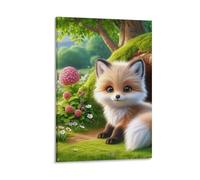 DHBANEIOK Cute Fox in Garden Poster Artwork Canvas Prints Picture Modern Wall Art Picture Wall Hanging for Living Room Bedroom Home Decorations 20x30inch(50x75cm)