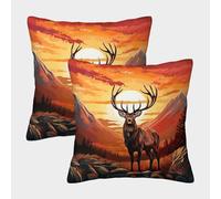 DHBANEIOK Deer Set of 2 Homeware Cushions Invisible Zipper Decorative Throw Pillow Cases for Outdoor Home Bed Decor 40x40cm