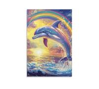 DHBANEIOK Dolphin Art - Oil Paintings Reproduction Modern Giclee Canvas Print Artwork Pictures on Canvas Wall Art for Home Office Decorations 20x30inch(50x75cm)