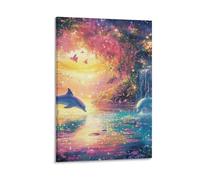 DHBANEIOK Dolphin Paintings Canvas Wall Art Bedroom Wall Decor Canvas Prints Artwork for Living Room Wall Decorations Home Decor 20x30inch(50x75cm)