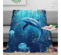 DHBANEIOK Dolphin Theme Blanket Stylishbed Blanket 3D Printed Bedding Decorative Soft Warm Microfiber for Home Couch Bed Sofa Livingroom Office 80x90inch(200x230cm)
