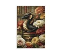 DHBANEIOK Dragon Among Books Poster Artwork Giclee Canvas Prints Modern Wall Art Picture Wall Hanging for Office Gym Living Room Decor 24x36inch(60x90cm)