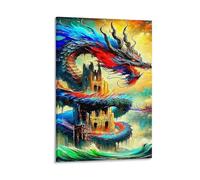 DHBANEIOK Dragon in Sky Poster Artwork Giclee Canvas Prints Modern Canvas Wall Art Picture Wall Hanging for Living Room Home Decorations 08x12inch(20x30cm)