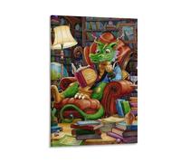 DHBANEIOK Dragon Reading Books Poster Artwork Giclee Canvas Prints Modern Canvas Wall Art Picture Wall Hanging for Dining Room Kitchen Home Office Decor 16x24inch(40x60cm)