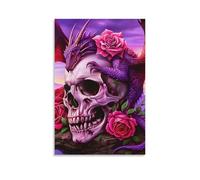 DHBANEIOK Dragon Skull Roses Poster Artwork Giclee Canvas Prints Modern Canvas Wall Art Picture Wall Hanging for Living Room Bedroom Home Decorations 16x24inch(40x60cm)