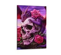 DHBANEIOK Dragon Skull Roses Poster Artwork Giclee Canvas Prints Modern Wall Art Picture Wall Hanging for Home Decorations 24x36inch(60x90cm)