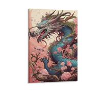 DHBANEIOK Dragon with Cherry Blossoms Poster Artwork Giclee Canvas Prints Modern Canvas Wall Art Picture Wall Hanging for Bedroom Living Room Decor 20x30inch(50x75cm)