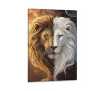 DHBANEIOK Dual Lion Head Poster Artwork Giclee Canvas Prints Modern Canvas Wall Art Picture Wall Hanging for Dining Room Kitchen Home Office Decor 12x18inch(30x45cm)