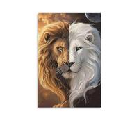 DHBANEIOK Dual Lion Head Wall Decor Poster Canvas Prints Picture Modern Canvas Wall Art Picture Wall Hanging for Bedroom Living Room Decor 24x36inch(60x90cm)