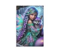 DHBANEIOK Fairy with Fox Poster Artwork Canvas Prints Picture Modern Wall Art Picture Wall Hanging for Office Gym Living Room Decor 20x30inch(50x75cm)