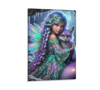 DHBANEIOK Fairy with Fox Wall Decor Poster Giclee Canvas Prints Modern Wall Art Picture Wall Hanging for Bathroom Wall Decor 12x18inch(30x45cm)