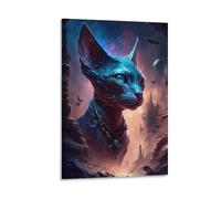 DHBANEIOK Fantasy Cat Warrior Poster Artwork Giclee Canvas Prints Modern Canvas Wall Art Picture Wall Hanging for Bathroom Wall Decor 12x18inch(30x45cm)