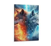DHBANEIOK Fire And Ice Wolves Poster Artwork Giclee Canvas Prints Modern Wall Art Picture Wall Hanging for Bedroom Living Room Decor 08x12inch(20x30cm)