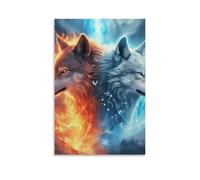 DHBANEIOK Fire And Ice Wolves Wall Decor Poster Canvas Prints Picture Modern Wall Art Picture Wall Hanging for Dining Room Kitchen Home Office Decor 20x30inch(50x75cm)