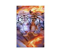 DHBANEIOK Fire Tigers Poster Artwork Giclee Canvas Prints Modern Wall Art Picture Wall Hanging for Living Room Home Decorations 08x12inch(20x30cm)