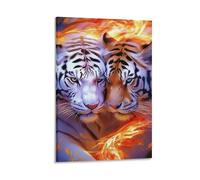 DHBANEIOK Fire Tigers Wall Decor Poster Canvas Prints Picture Modern Canvas Wall Art Picture Wall Hanging for Living Room Home Decorations 20x30inch(50x75cm)
