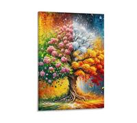 DHBANEIOK Four Seasons Tree Poster Artwork Giclee Canvas Prints Modern Canvas Wall Art Picture Wall Hanging for Bathroom Wall Decor 20x30inch(50x75cm)