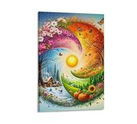 DHBANEIOK Four Seasons Yin Yang Wall Decor Poster Canvas Prints Picture Modern Canvas Wall Art Picture Wall Hanging for Dining Room Kitchen Home Office Decor 16x24inch(40x60cm)