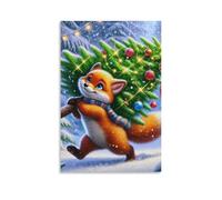 DHBANEIOK Fox Carrying Christmas Tree Poster Artwork Giclee Canvas Prints Modern Canvas Wall Art Picture Wall Hanging for Bedroom Living Room Decor 12x18inch(30x45cm)