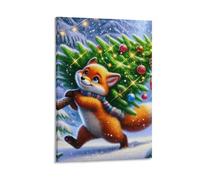 DHBANEIOK Fox Carrying Christmas Tree Wall Decor Poster Giclee Canvas Prints Modern Wall Art Picture Wall Hanging for Dining Room Kitchen Home Office Decor 24x36inch(60x90cm)