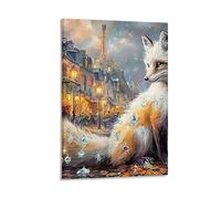 DHBANEIOK Fox in Paris Poster Artwork Giclee Canvas Prints Modern Wall Art Picture Wall Hanging for Living Room Bedroom Home Decorations 20x30inch(50x75cm)
