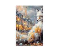 DHBANEIOK Fox in Paris Wall Decor Poster Giclee Canvas Prints Modern Wall Art Picture Wall Hanging for Dining Room Kitchen Home Office Decor 08x12inch(20x30cm)