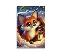 DHBANEIOK Fox in Snow Poster Artwork Giclee Canvas Prints Modern Wall Art Picture Wall Hanging for Bathroom Wall Decor 16x24inch(40x60cm)