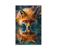 DHBANEIOK Fox in Water Wall Decor Poster Canvas Prints Picture Modern Wall Art Picture Wall Hanging for Bathroom Wall Decor 16x24inch(40x60cm)
