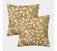DHBANEIOK Golden Leaves Cushion Covers 2PCS Home Decor Plant Cushions Square Throw Pillow Covers for Outdoor Garden 50x50cm