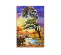 DHBANEIOK Gorilla Landscape Wall Decor Poster Giclee Canvas Prints Modern Wall Art Picture Wall Hanging for Bathroom Wall Decor 12x18inch(30x45cm)