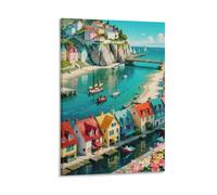 DHBANEIOK Italian Bay Port 3D Printed Canvas Wall Art Waterproof Decor nan