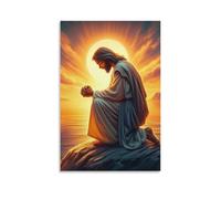 DHBANEIOK Jesus Praying at Sunset Poster Artwork Canvas Prints Picture Modern Wall Art Picture Wall Hanging for Dining Room Kitchen Home Office Decor 16x24inch(40x60cm)