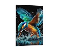 DHBANEIOK Kingfisher Dive Poster Artwork Canvas Prints Picture Modern Canvas Wall Art Picture Wall Hanging for Living Room Home Decorations 16x24inch(40x60cm)